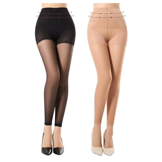 MANZI Feinstrumpfhose Damen Ohne Fuss 30 Den Figurformende Leggins Matt Transparent Bauchweg Strumpfhosen 1 Paar Schwarz 1 Paar Natur L