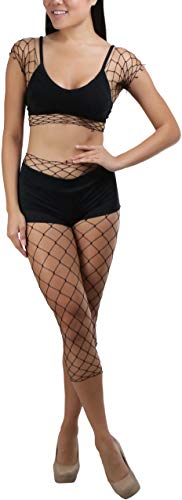 Image of ToBeInStyle Women's Spandex Multi Net Fishnet Set Rave Novelty Party Crop Top & Tights