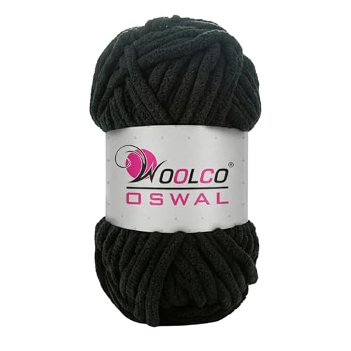 Image of Yankie Chenille Supersoft Velvet Yarn, Plushie & Blankie Yarn for Crochet, Knitting, Amigurumi & DIY Crafts (Black, Pack of 1)