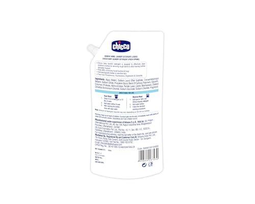 Image of Chicco Baby Laundry Detergent 1L Pouch - Fresh Spring | Liquid Detergent for Baby Clothes | Kills 99% Bacteria and Fungi | 5X Stain Fighter | Free From Harsh Chemicals & Colorants