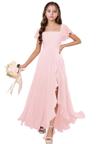 Junior Bridesmaid Dresses Short Sleeves Chiffon Flower Girl Dress for Wedding Long Chiffon Girls Party Dress3