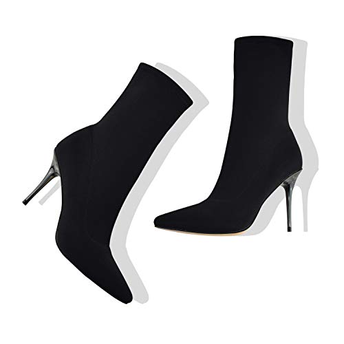 Vivianly Stretch Pointed Toe Sock Booties Mid-Calf Ankle Boot Stiletto Heel Boots For Women Size 8 thumb #6
