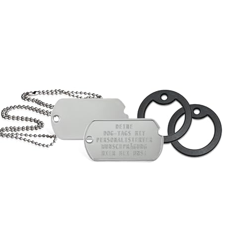 2 Stück personalisierte Erkennungsmarken | Dog Tag Kette mit Prägung | inklusive 2 Ketten & 2 Silencer im Set | diverse Texte und Motive möglich | Rambo | Militär Ausrüstung (World War 2)