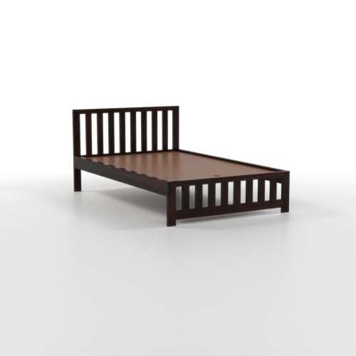 Image of Solid Sheesham Wood Single Size Bed Without Storage | Contemporary Wooden Single Cot with Slatted Headboard & Footboard | Strong Wooden Divan Bed for Bedroom (Walnut Finish)