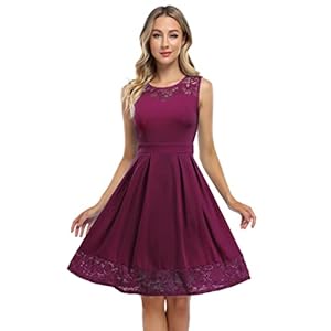 Kojooin Damesjurk van kant, elegant, cocktailjurk, feestelijke bruidsmeisjesjurk voor een bruiloft, avondjurk, knielang (recyclebare verpakking)