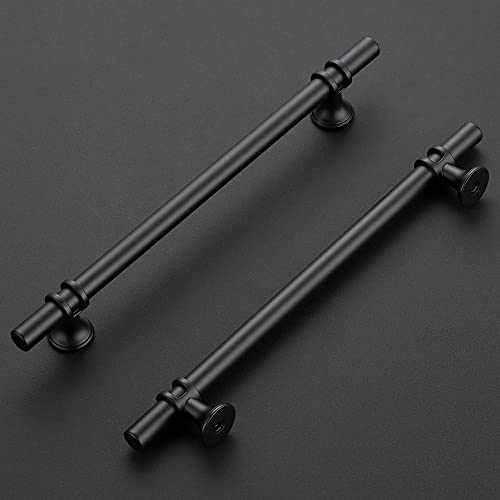 Image of Ravinte 15 Pack 10 Inch Cabinet Pulls Kitchen Cupboard Handles with Round Base Matte Black Drawer Pulls Cabinet Handles 10 inch Length,7-1 /2 inch Hole Center