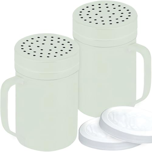 Image of CUSINIUM 14oz Sage Stainless Steel Salt Pepper Dredge Shakers - With Plastic Cap - With Handle - Pack of 2