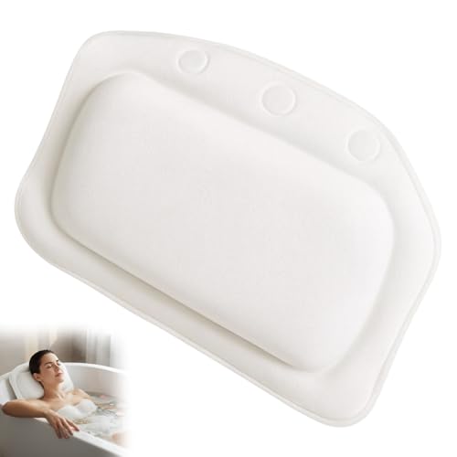 1 White Bath Pillow, Suction Bathroom Accessories, Comfortable Pillows Cushion for Bathtub, Relaxing Baths Head Rest, Waterproof Bathrooms Supplies