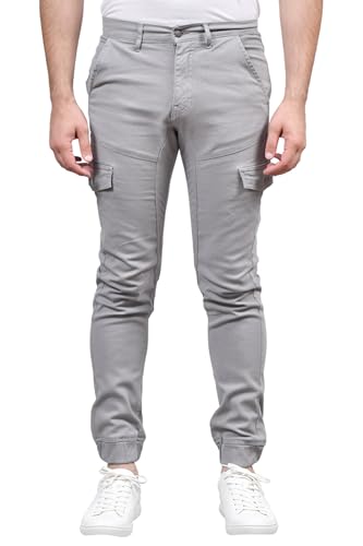 Image of Soroor Mens Cargo Joggers - Slim Tapered Fit Cargo Trousers for Men UK, Stylish Combat Trousers, Joggers for Men UK, Comfortable Everyday Wear | Grey - 29L 34W | Pique Stretch Cotton Mens Joggers