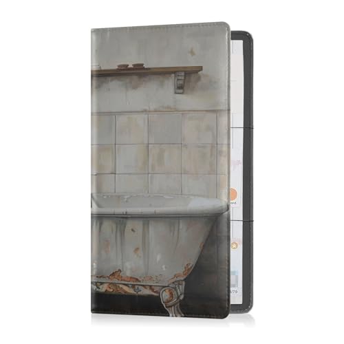 Custodia a portafoglio pelle PU per da auto e assicurazione per uomo e donna organizer per documenti patente di guida chiavi di contatto elegante vasca da bagno con piastrelle vintage Multi 1