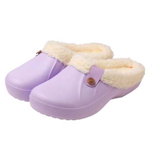ticticlily Pantofole Donna Uomo Invernali Zoccoli Sabot Imbottiti Calde Morbide Ciabatte da Casa Esterno in Comode Peluche Inverno Impermeabile Scarpe da Giardino A Viola 37/38 EU
