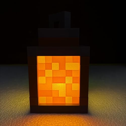 Image of Pixel Style Block Miner Lantern & Night Lamp - Retro 8-Bit Gaming Room Decor | Hanging Light Prop for Desk & Bedroom | Safe for Kids (Tealight Version)