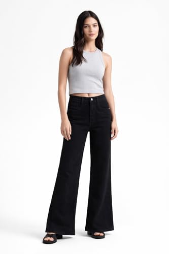 Image of DHYANAM Women High Waist Bootcut Jeans for Women | Stretchable Flared Denim Pants | High Rise Bell Bottom Jeans | Slim Fit Trendy Casual Wear for Girls