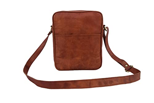 Handmade Vintage Leather Messenger Crossbody Bag Men Women Unisex Teens Satchel Handbag Sling Bags Fits iPad/Tab Mini, Small 11 Inches2