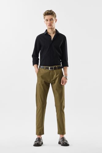Image of SNITCH Men Chinos | Slim Fit Mid Rise Solid Pattern | Cotton Blend with Medium Stretch & Smooth Texture | Button & Zip Closure for Casual & Street Wear