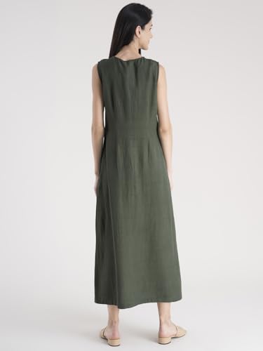 Image of FableStreet Women Casual Midi Cotton Button Down A-Line Dress | Button Down Flowly Dress Perfect for Outings