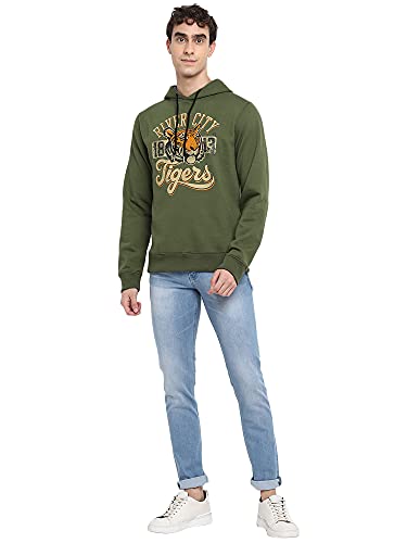 Image of Deniklo Men Polyester Fleece Printed Sweatshirt with Hoodie
