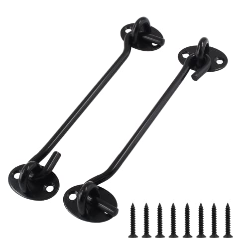Cjueiom 2pcs Shed Door Hook and Eye Latch Black Latch Hook, 150mm / 6 Inch Door Latch Stainless Steel Cabin Hook - Image 2