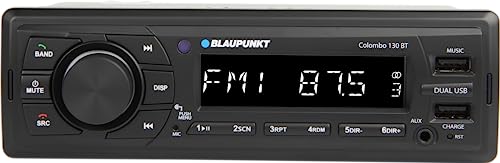 BLAUPUNKT Car Stereo Colombo-130BT Digital Media Receiver, 1 DIN, 4x50 watts with Dual USB Ports (Music & Charging), Bluetooth, AUX in, FM, Hands Free Calling & Remote Control