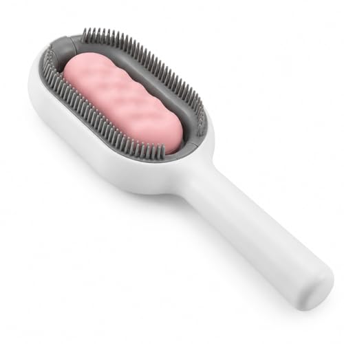 SHARMIC PETS Pet Grooming Spray Brush for Dogs & Cats, Silicone Bristles Hair Removal & Massage Brush with Built-in Water Tank, Wet & Dry Grooming, White Grey & Pink