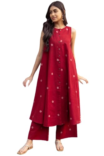ANNI DESIGNER Women's Cotton Printed Maroon Hand-Print Kurta Set|...