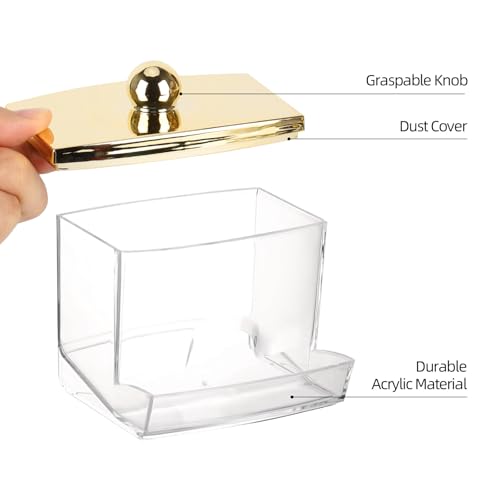 Image of Tbestmax 10oz Qtip Holder Dispenser L Size Bathroom Container with Gold Lid for Bathroom Organizer Accessories Decor Storage-Qtips Cotton Ball Holder