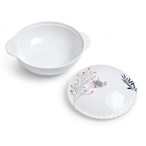 Image of Melvio Premium Floral Melamine Dinner Set for Family Dining, Elegant Printed Crockery Set with Dinner Plates, Quarter Plates, Bowls, Serving Bowls with Lids & Spoons, Lightweight (Dinner Set 18Pcs)