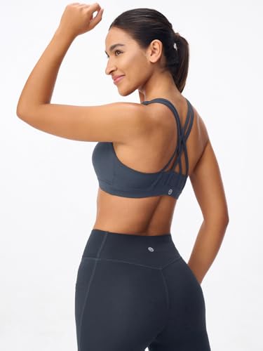 Image of Women's Strappy Sports Bras Light Compression Crop Criss Cross Back Padded Workout Yoga Bra Supportive U Neckline