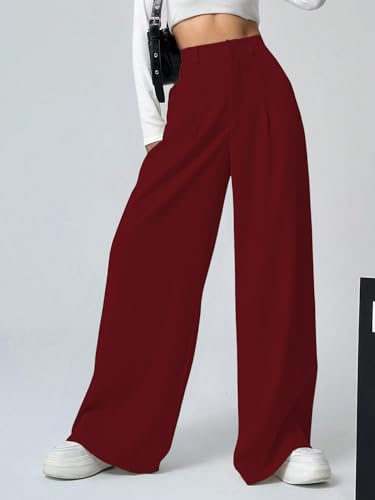 Image of Shasmi Women's Loose Mid Rise Solid, Pleated Trousers, Wide Leg Pocket Casual Long Korean Trousers Pant (146)