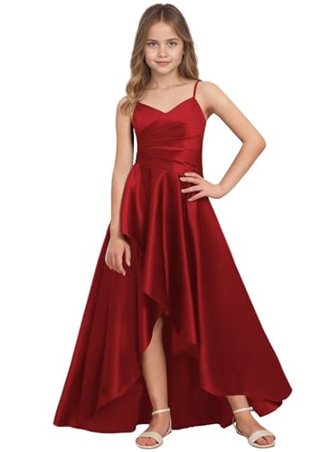 dideyttawl Girls High Low Junior Bridesmaid Dress V Neck Pleated - Main Image