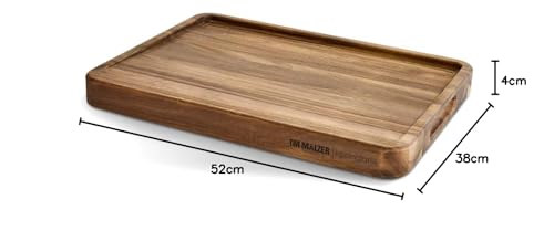 Foto von Springlane Kitchen Tim Mälzer Akazienholz Schneidebrett mit Saftrille & Griffmulde, 43 x 32 x 4 cm, Holzbrett, Küchenbrett