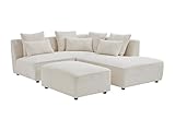 Canapé fixe Velours Beige Vente-unique - Canapé d\'angle Droit et Pouf en Velours côtelé Beige MECODI