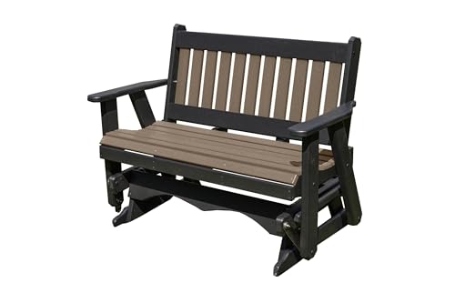 Ecommersify Inc 5FT Amish Glider Handmade in USA Poly Lumber Wood Signature Mission Porch Glider Heavy Duty Everlasting PolyTuf HDPE with No Wood fibers and 1000 lbs Limit,Stainless Steel Hardware