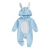 Infant Baby Boy Girl Easter Outfit Clothes Bunny Ear Hooded Long Sleeve Romper Jumpsuit (Blue, 0-3 Months)