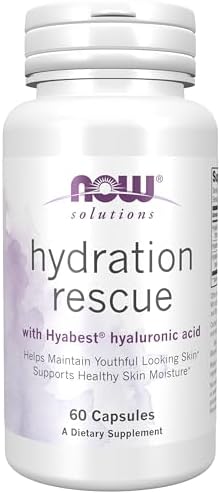NOW Solutions, Hydration Rescue with Hyabest® hyaluronic Acid, Helps Maintain Youthful Looking Skin*, Supports Healthy Skin Moisture*, 60 Veg Capsules