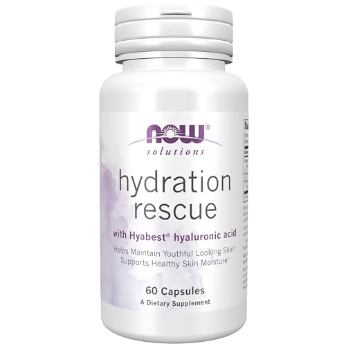 NOW Foods Solutions, Hydration Rescue with Hyabest® hyaluronic acid, Helps Maintain Youthful Looking Skin*, Supports Healthy Skin Moisture*, 60 Veg Capsules