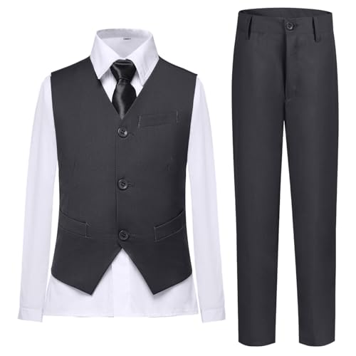 Lycody 4 PIECE-SUITS-DARK GRAY-B-10 Suits For Boys Size 10 Gray Suit Set cover
