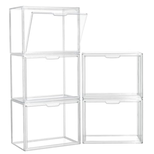 Image of ZLLZUU Acrylic Display Case Large Clear Boxes 3 Pack Stackable Storage Bins | Stackable, Easy to Assemble, for Makeup Collections Large Action Figures, Dustproof, Easy Clean, Clear Acrylic, Magnetic Door