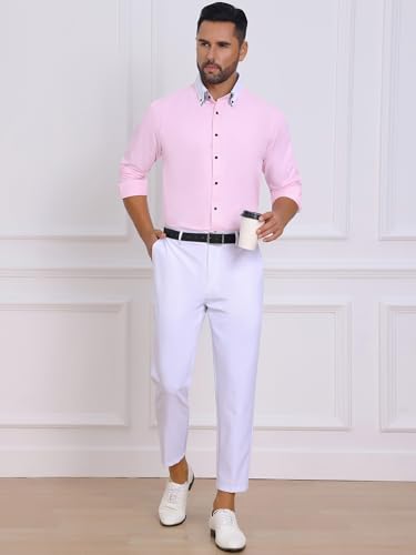 Men's Contrasting Colors Collar Long Sleeve Button Down Formal Business Dress Shirts4