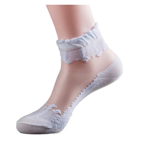 Ruffle Socks 2Pair Women Lace Ruffle Ankle Sock Soft Silk Cotton Elastic Knit Frill Trim Transparent Socks(BLUE)