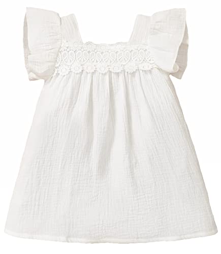 Danna Belle Little Girl Square Collar Casual Dress A-Line Ruffle Sundress Dresses Size 2-3 White