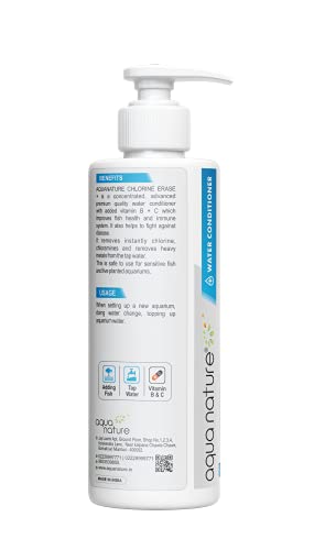 Image of AquaNature Chlorine Erase + Water Conditioner Concentrated Chlorine Remover +Vitamin B&C for Freshwater Aquarium (500ml)