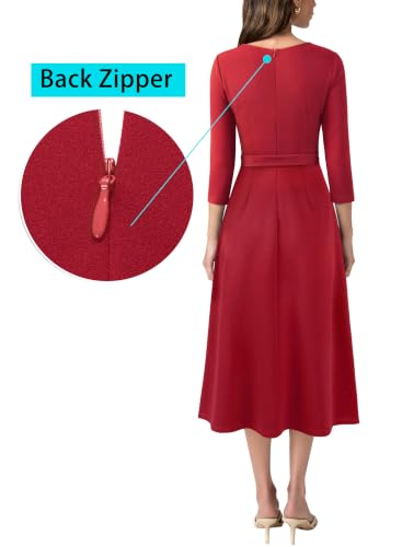 Image of VFSHOW Womens Work Business Casual Church Pockets Belted A-Line Midi Dress