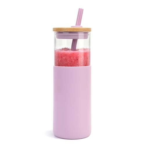 Image of Tronco 24 oz Glass Tumbler with Lids and Straws, Reusable Iced Coffee Cups