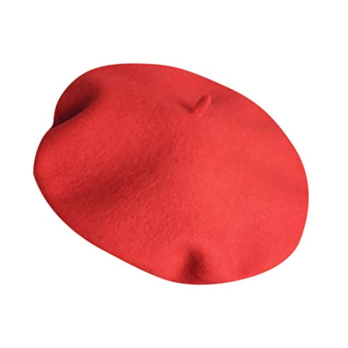 Générique Béret Classique De Peintre Français pour Filles Et Enfants,Bonnet en Laine De Style Français De Couleur Unie pour l'hiver Rouge Taille Unique