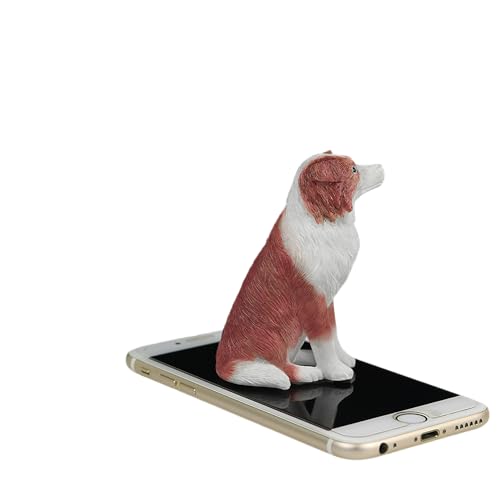 Kleine Border Collie-Figur aus Kunstharz, 8 cm, Geschenke, Gedenkgeschenke, Hundefiguren, Auto-Dekoration, Sammlerstück, Border Collie, Statue, Skulptur, Geschenke (Rot Weiß, L: 5,9 cm x B: 4 cm x H: