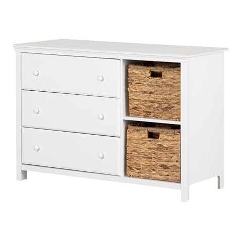 South Shore Cotton Candy 3-Drawer Dresser with Baskets, Pure White Cover