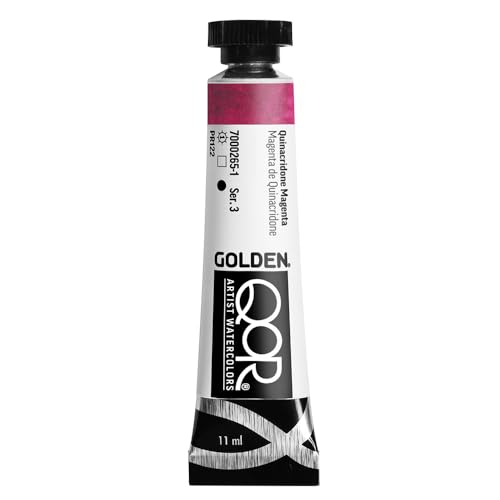 GOLDEN QoR Artist Watercolors, Quinacridone Magenta, 11 ml Tube, Professional Watercolor Paint, Transparent