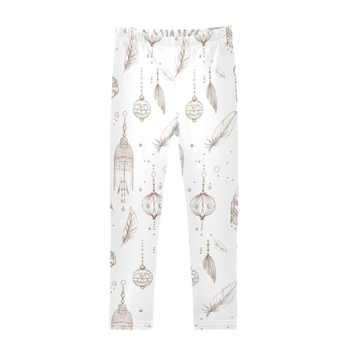 ALAZA Girls' Leggings Children's Yoga Pants Skinny Printed Dance Feather White Comfortable 4T