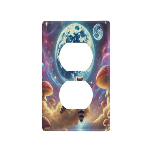 Raccoon Starry Sky Light Switch Cover Decorative Receptacle Outlet Wall Plate Guard Plastic Outlet Covers for Farmhouse Home Decor Livingroom (Duplex Outlets Cover)